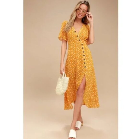 Lulus After Bloom Delight Yellow Floral Midi Dress XS - Picture 2 of 15